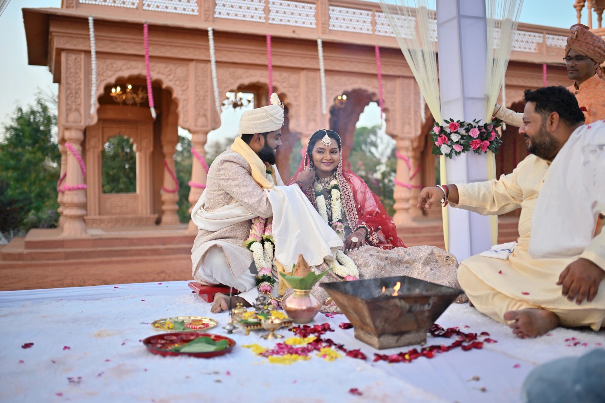 Bride and groom during a traditional wedding ritual